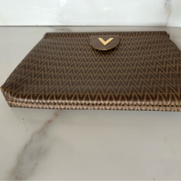 Mario Valentino Vintage Brown V Printed Logo Clutch Bag - Picture 3 of 5